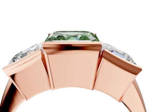 Rose gold Three Stone Fancy Green Asscher Cut Cut Channel Set Diamond Ring_4
