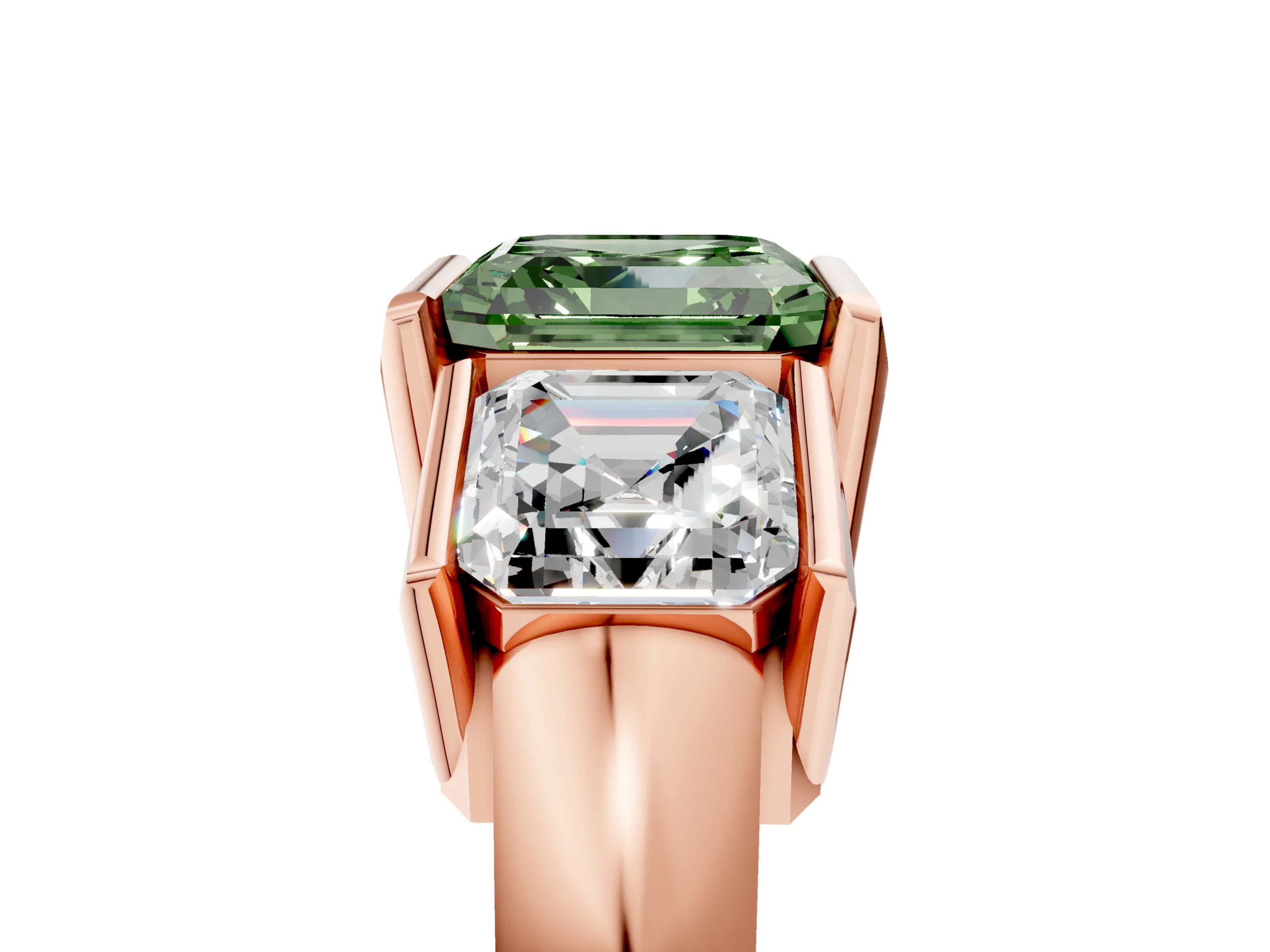 Rose gold Three Stone Fancy Green Asscher Cut Cut Channel Set Diamond Ring_5
