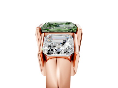 Rose gold Three Stone Fancy Green Asscher Cut Cut Channel Set Diamond Ring_5