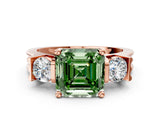 Rose gold Three-Stone Fancy Green Asscher Cut Cut Classic Band Prong Setting Ring