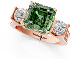 Rose gold Three-Stone Fancy Green Asscher Cut Cut Classic Band Prong Setting Ring_1