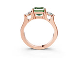 Rose gold Three-Stone Fancy Green Asscher Cut Cut Classic Band Prong Setting Ring_3