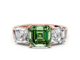 Rose gold Three-Stone Fancy Green Asscher Cut Cut Diamond Engagement Ring with Flat Band and Four-Prong Setting_12