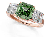 Rose gold Three-Stone Fancy Green Asscher Cut Cut Diamond Engagement Ring with Flat Band and Four-Prong Setting_13