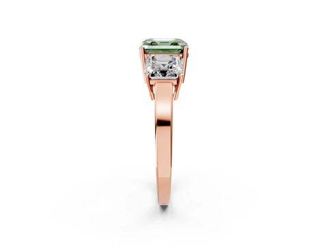 Rose gold Three-Stone Fancy Green Asscher Cut Cut Diamond Engagement Ring with Flat Band and Four-Prong Setting_14