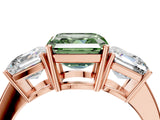 Rose gold Three-Stone Fancy Green Asscher Cut Cut Diamond Engagement Ring with Flat Band and Four-Prong Setting_16