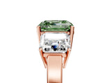 Rose gold Three-Stone Fancy Green Asscher Cut Cut Diamond Engagement Ring with Flat Band and Four-Prong Setting_17