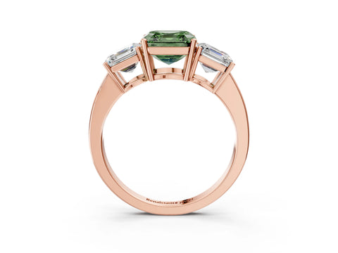 Rose gold Three-Stone Fancy Green Asscher Cut Cut Diamond Engagement Ring with Flat Band and Four-Prong Setting_3