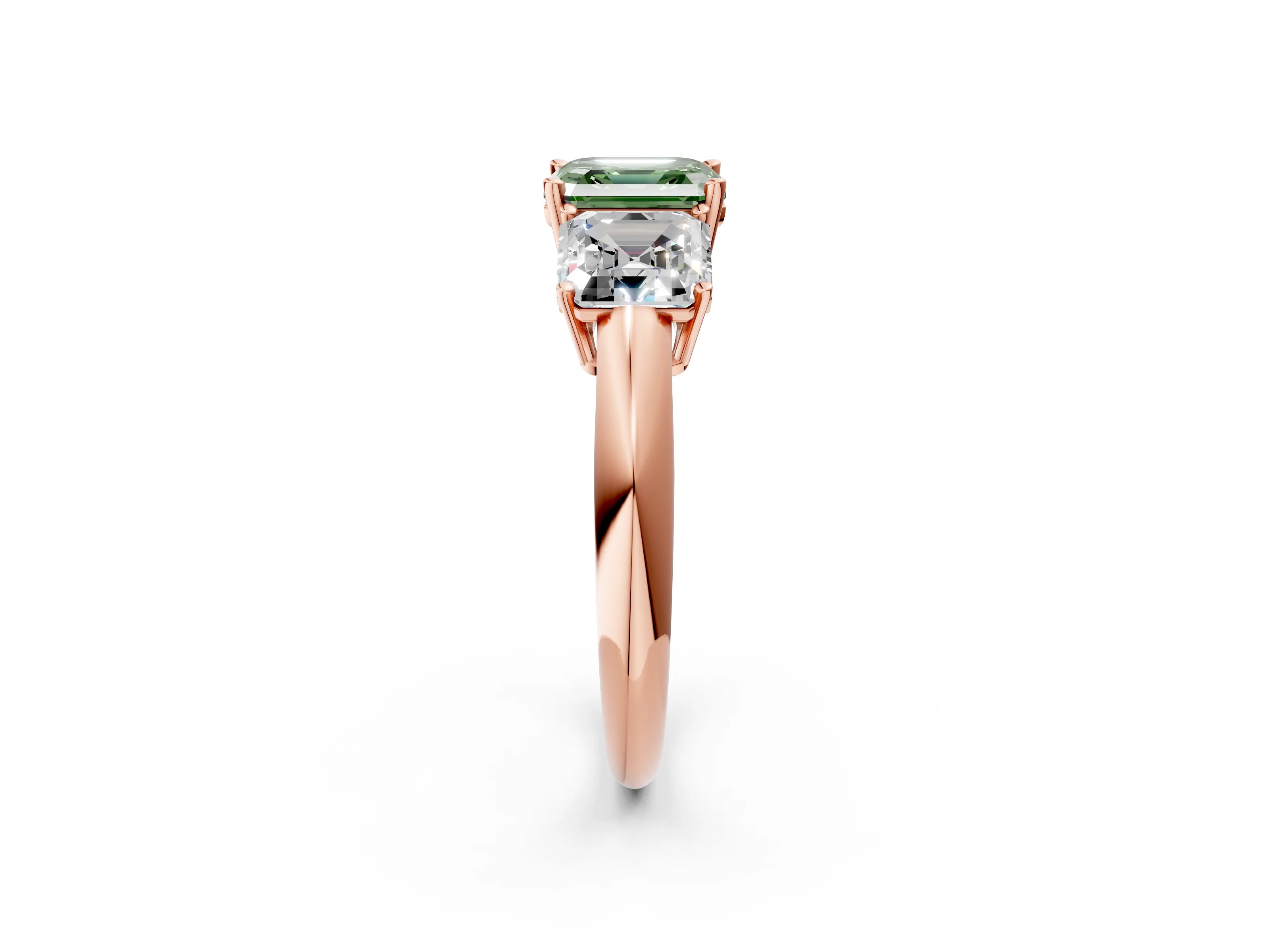 Rose gold Three-Stone Fancy Green Asscher Cut Cut Diamond Engagement Ring with Prong Setting on a White Gold Band_2