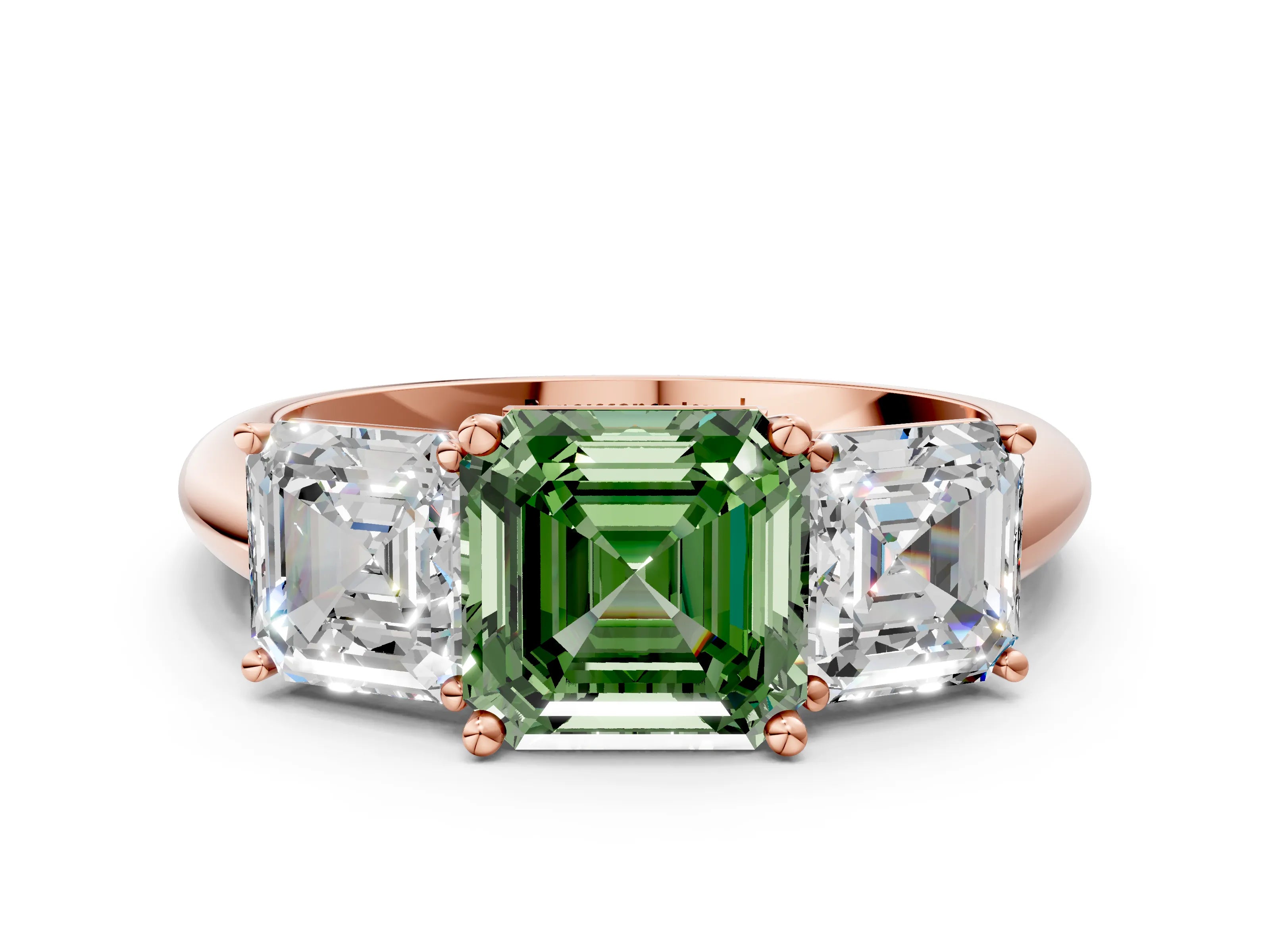Rose gold Three-Stone Fancy Green Asscher Cut Cut Diamond Engagement Ring with Prong Setting on a White Gold Band_24