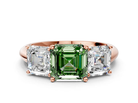 Rose gold Three-Stone Fancy Green Asscher Cut Cut Diamond Engagement Ring with Prong Setting on a White Gold Band_24