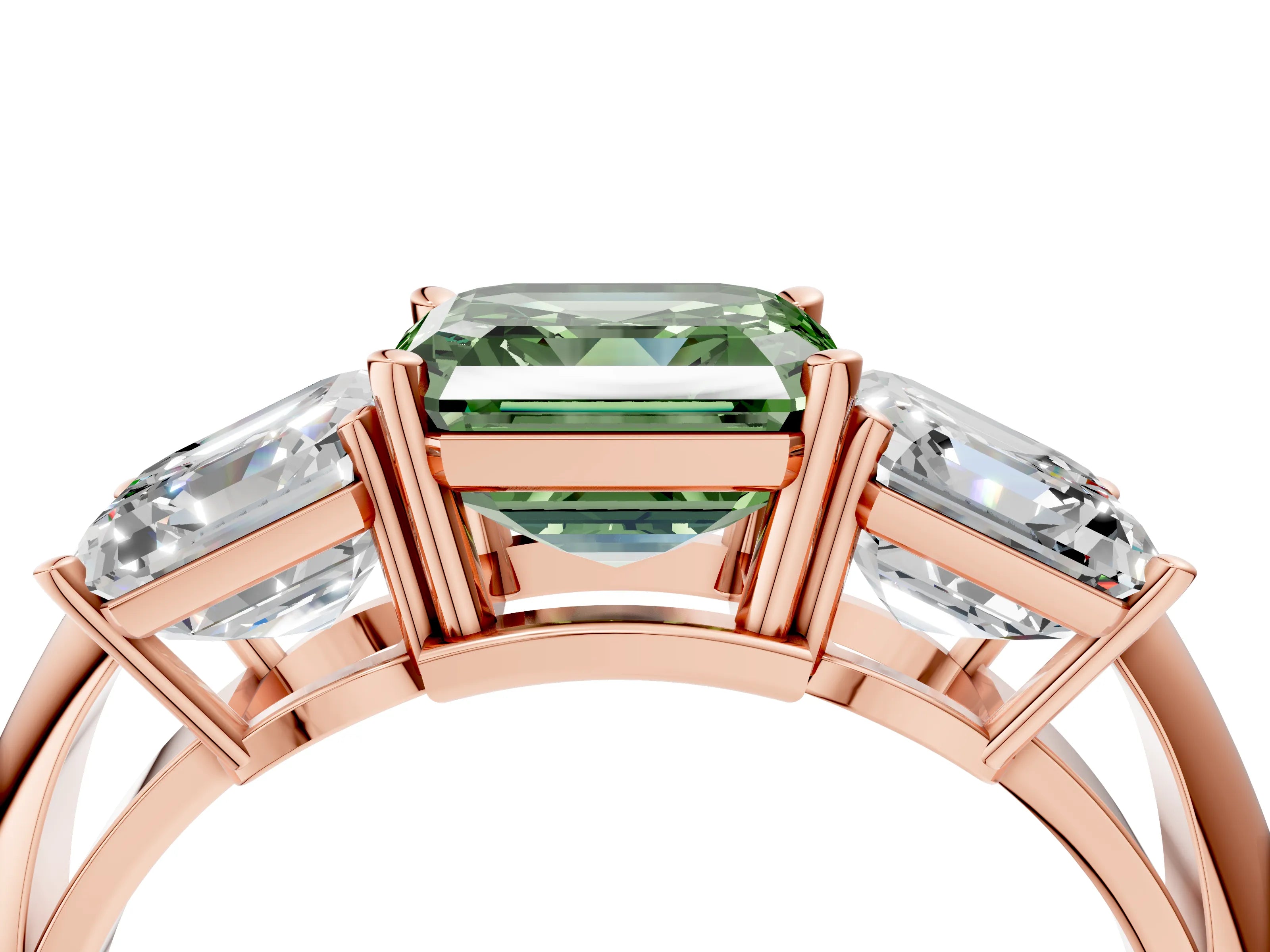Rose gold Three-Stone Fancy Green Asscher Cut Cut Diamond Engagement Ring with Prong Setting on a White Gold Band_28