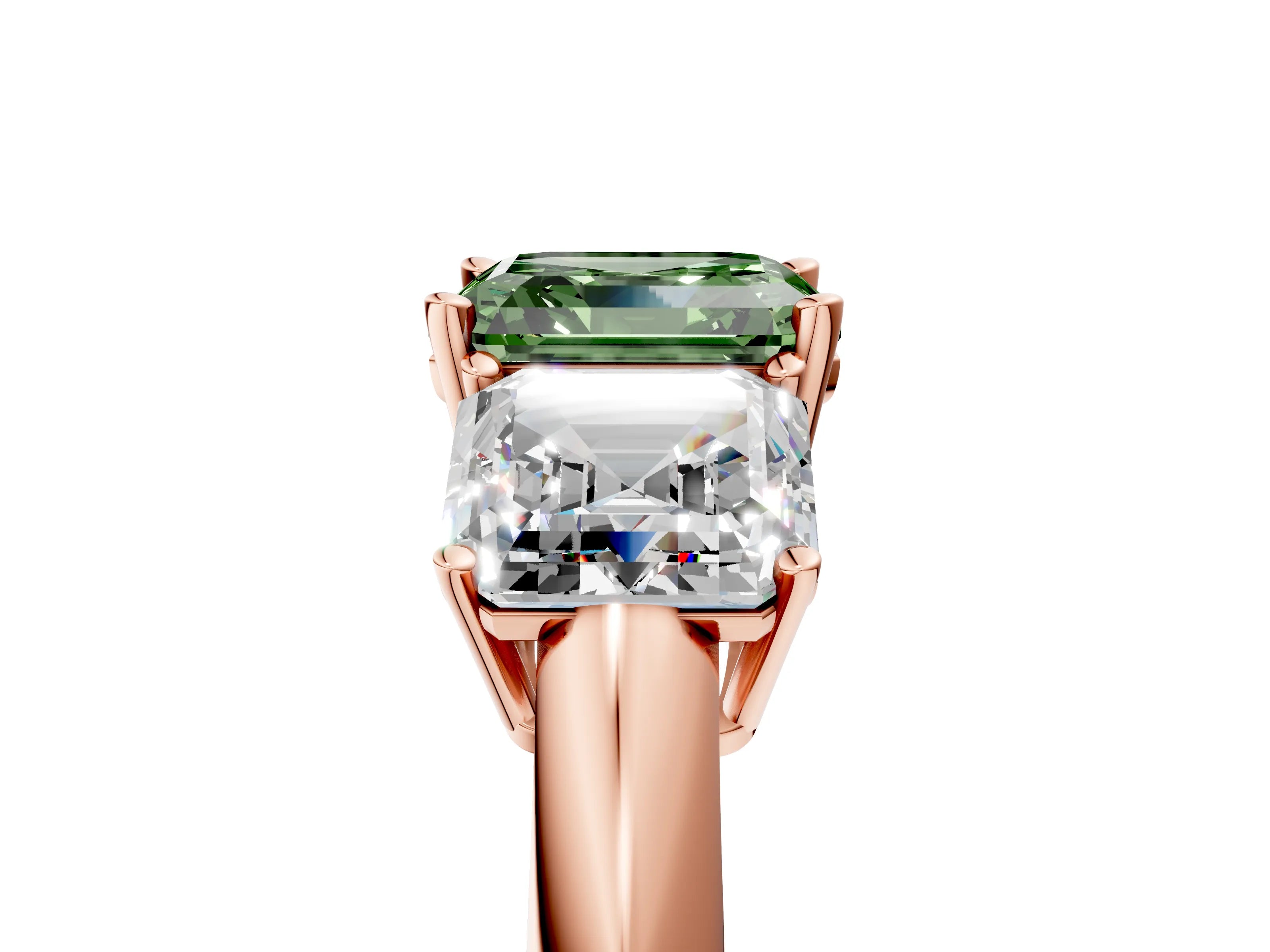 Rose gold Three-Stone Fancy Green Asscher Cut Cut Diamond Engagement Ring with Prong Setting on a White Gold Band_29