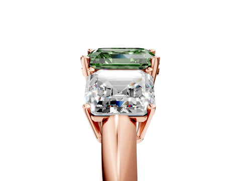 Rose gold Three-Stone Fancy Green Asscher Cut Cut Diamond Engagement Ring with Prong Setting on a White Gold Band_29