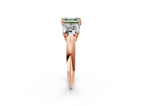 Rose gold Three-Stone Fancy Green Asscher Cut Cut Diamond Engagement Ring with Prong Setting on a White Gold Band_2