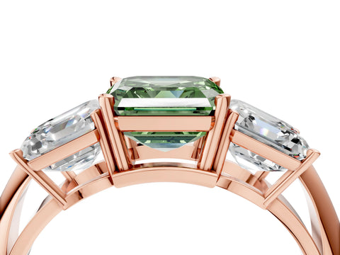 Rose gold Three-Stone Fancy Green Asscher Cut Cut Diamond Engagement Ring with Prong Setting on a White Gold Band_4