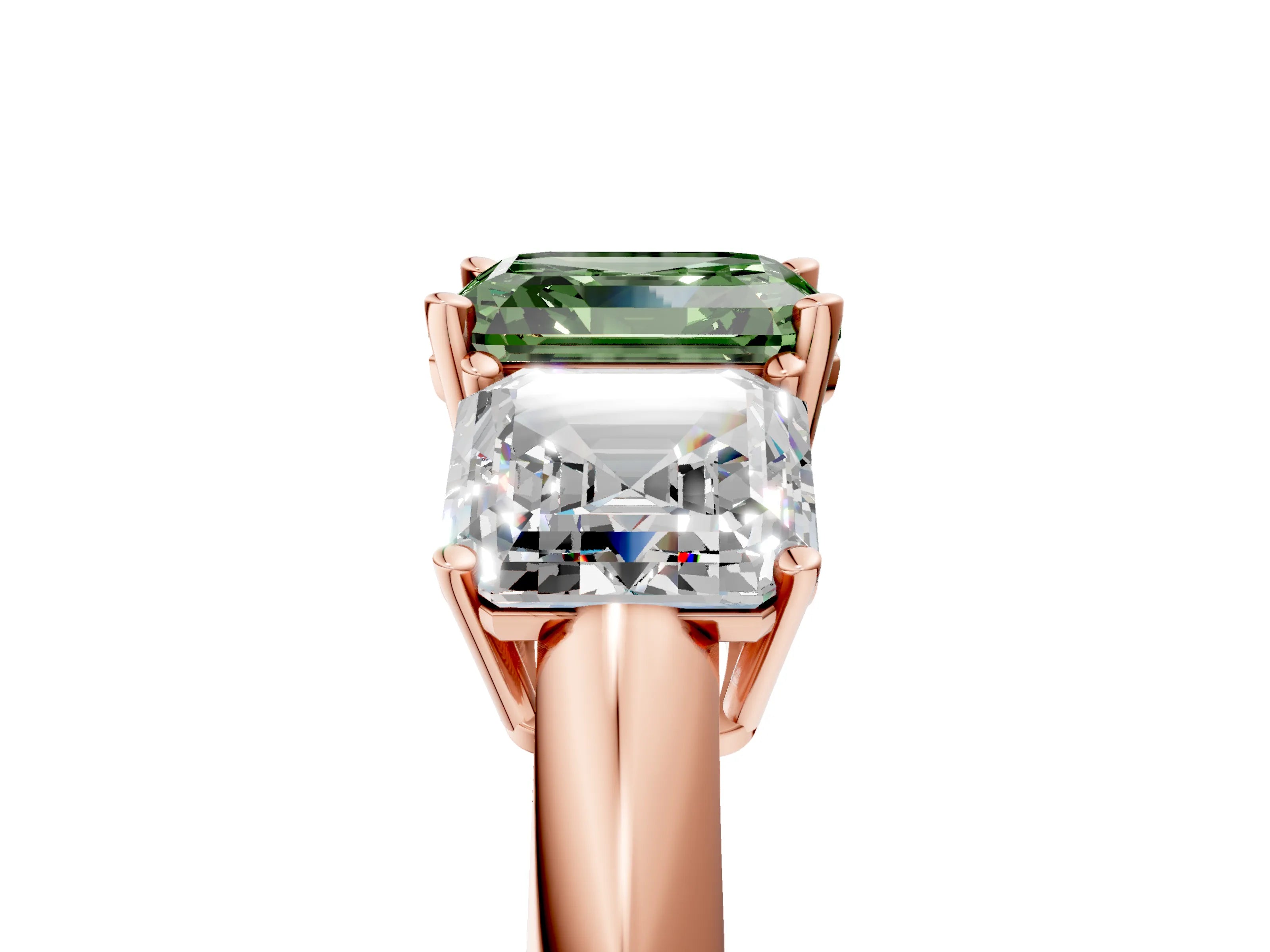 Rose gold Three-Stone Fancy Green Asscher Cut Cut Diamond Engagement Ring with Prong Setting on a White Gold Band_5