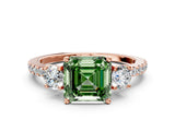 Rose gold Three-Stone Fancy Green Asscher Cut Cut Diamond Pavé Band with Prong Setting_15