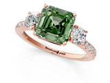 Rose gold Three-Stone Fancy Green Asscher Cut Cut Diamond Pavé Band with Prong Setting_16
