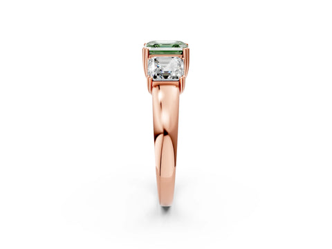 Rose gold Three-Stone Fancy Green Asscher Cut Cut Diamond Ring with Channel Set Band and Four-Prong Setting_2