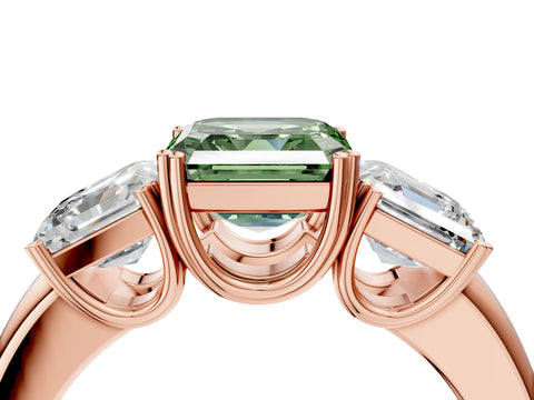 Rose gold Three-Stone Fancy Green Asscher Cut Cut Diamond Ring with Channel Set Band and Four-Prong Setting_4