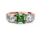 Rose gold Three-Stone Fancy Green Asscher Cut Cut Diamond Ring with Channel-Set Band and Prong Setting_12