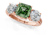 Rose gold Three-Stone Fancy Green Asscher Cut Cut Diamond Ring with Channel-Set Band and Prong Setting_13