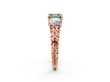 Rose gold Three-Stone Fancy Green Asscher Cut Cut Diamond Ring with Channel-Set Band and Prong Setting_14