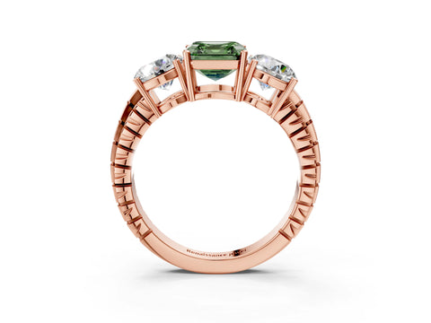 Rose gold Three-Stone Fancy Green Asscher Cut Cut Diamond Ring with Channel-Set Band and Prong Setting_3