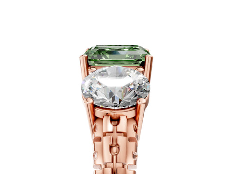 Rose gold Three-Stone Fancy Green Asscher Cut Cut Diamond Ring with Channel-Set Band and Prong Setting_5