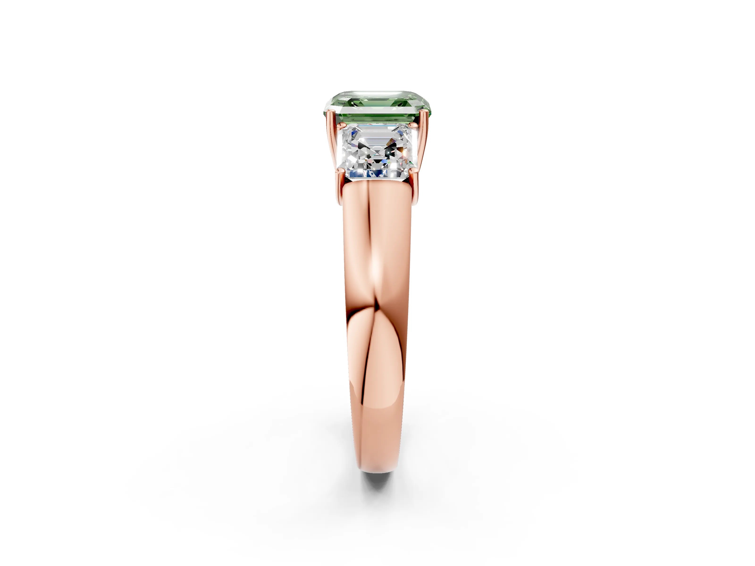 Rose gold Three-Stone Fancy Green Asscher Cut Cut Diamond Ring with Prong Setting and Classic Band_2