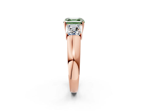 Rose gold Three-Stone Fancy Green Asscher Cut Cut Diamond Ring with Prong Setting and Classic Band_2