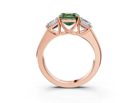 Rose gold Three-Stone Fancy Green Asscher Cut Cut Diamond Ring with Prong Setting and Classic Band_3