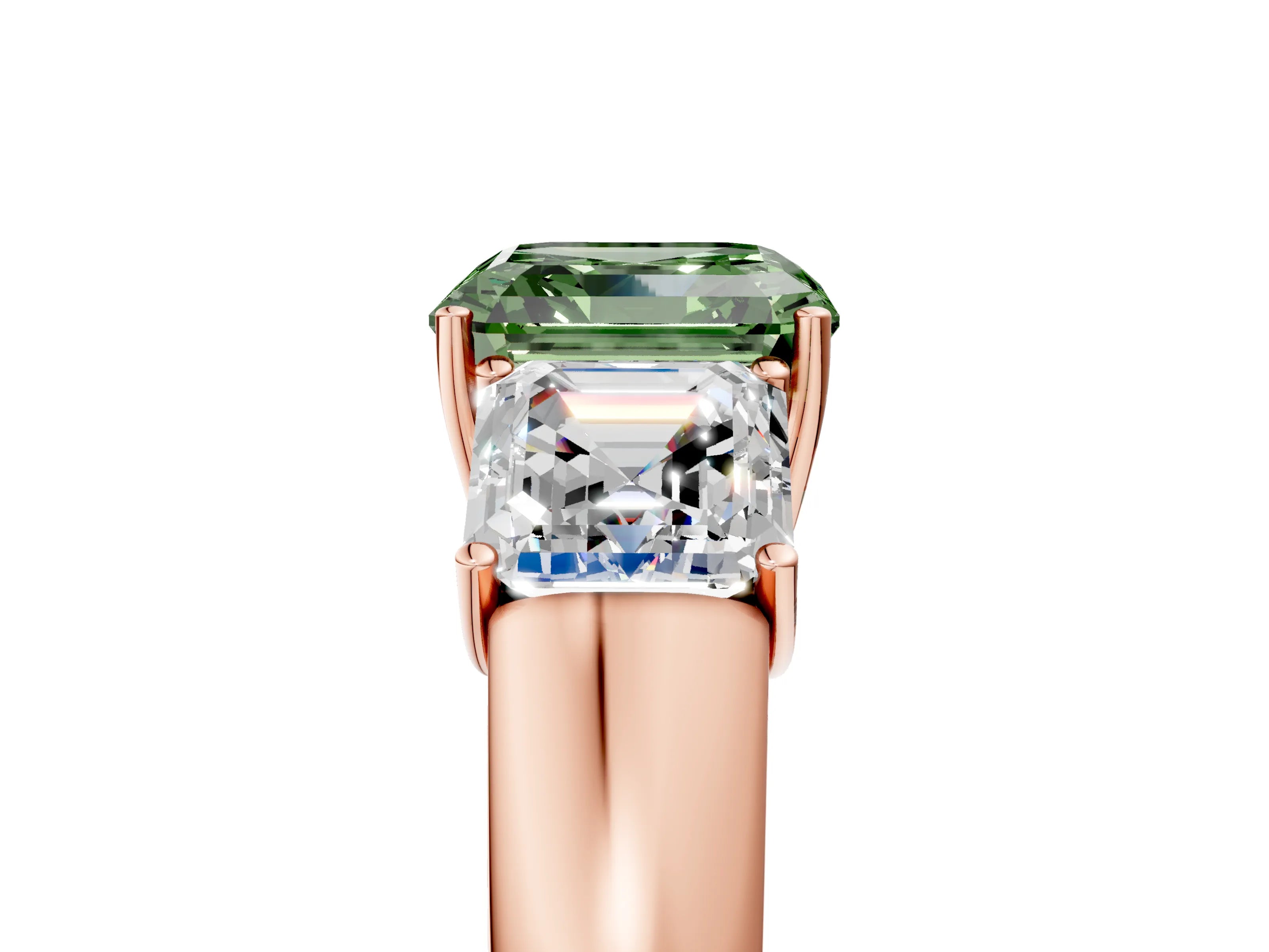 Rose gold Three-Stone Fancy Green Asscher Cut Cut Diamond Ring with Prong Setting and Classic Band_5