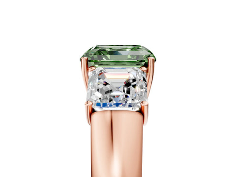 Rose gold Three-Stone Fancy Green Asscher Cut Cut Diamond Ring with Prong Setting and Classic Band_5