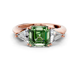 Rose gold Three-Stone Fancy Green Asscher Cut Cut Diamond Ring with Trillion Side Stones and Four-Prong Setting_3