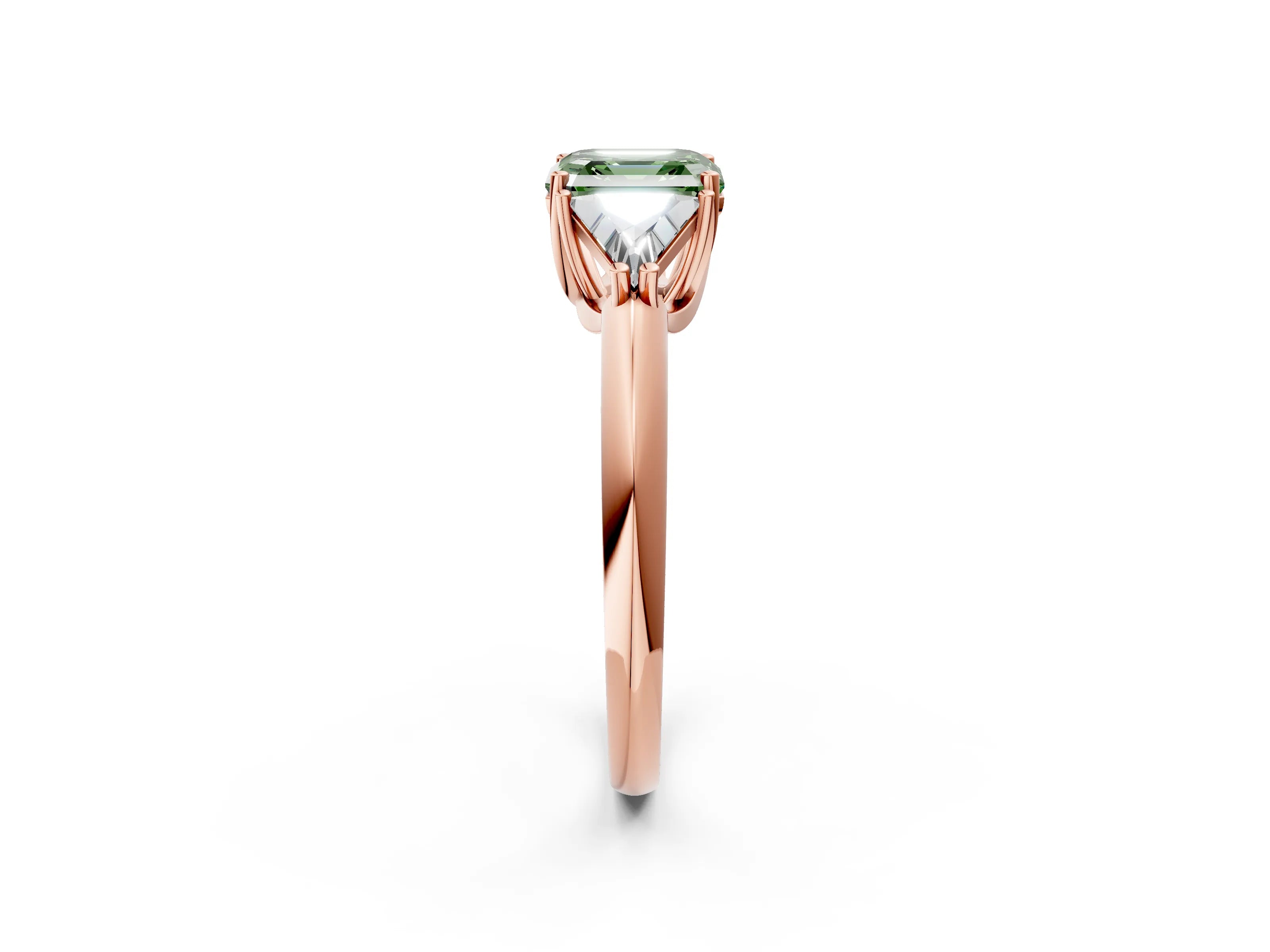 Rose gold Three-Stone Fancy Green Asscher Cut Cut Diamond Ring with Trillion Side Stones and Four-Prong Setting_5