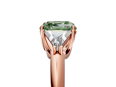 Rose gold Three-Stone Fancy Green Asscher Cut Cut Diamond Ring with Trillion Side Stones and Four-Prong Setting_8