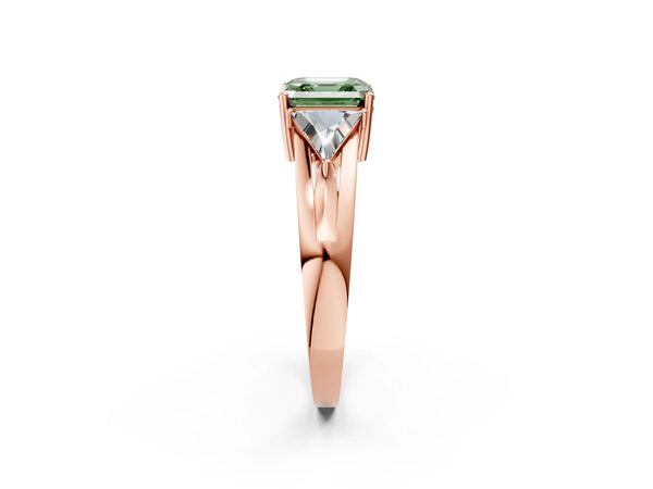 Rose Gold Asscher Cut Split Shank Three Stone Engagement Ring Setting for Fancy Green Center