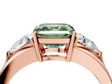 Rose gold Three-Stone Fancy Green Asscher Cut Cut Diamond Ring with Trillion Side Stones on a Split Shank Band_4