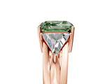Rose gold Three-Stone Fancy Green Asscher Cut Cut Diamond Ring with Trillion Side Stones on a Split Shank Band_5