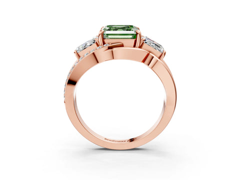 Rose gold Three-Stone Fancy Green Asscher Cut Cut Diamond Split Shank Prong Set Ring_15