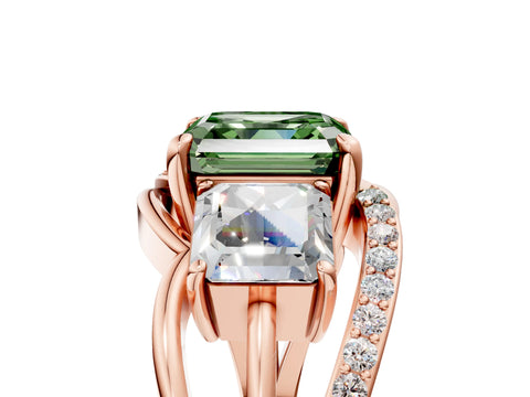 Rose gold Three-Stone Fancy Green Asscher Cut Cut Diamond Split Shank Prong Set Ring_17