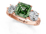 Rose gold Three-Stone Fancy Green Asscher Cut Cut Milgrain Band Prong Setting Ring_1
