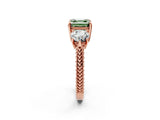 Rose gold Three-Stone Fancy Green Asscher Cut Cut Milgrain Band Prong Setting Ring_2