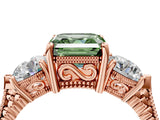 Rose gold Three-Stone Fancy Green Asscher Cut Cut Milgrain Band Prong Setting Ring_4