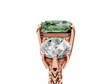 Rose gold Three-Stone Fancy Green Asscher Cut Cut Milgrain Band Prong Setting Ring_5