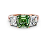 Rose gold Three-Stone Fancy Green Asscher Cut Cut Solitaire Ring with Classic Prong Setting