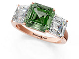 Rose gold Three-Stone Fancy Green Asscher Cut Cut Solitaire Ring with Classic Prong Setting_1
