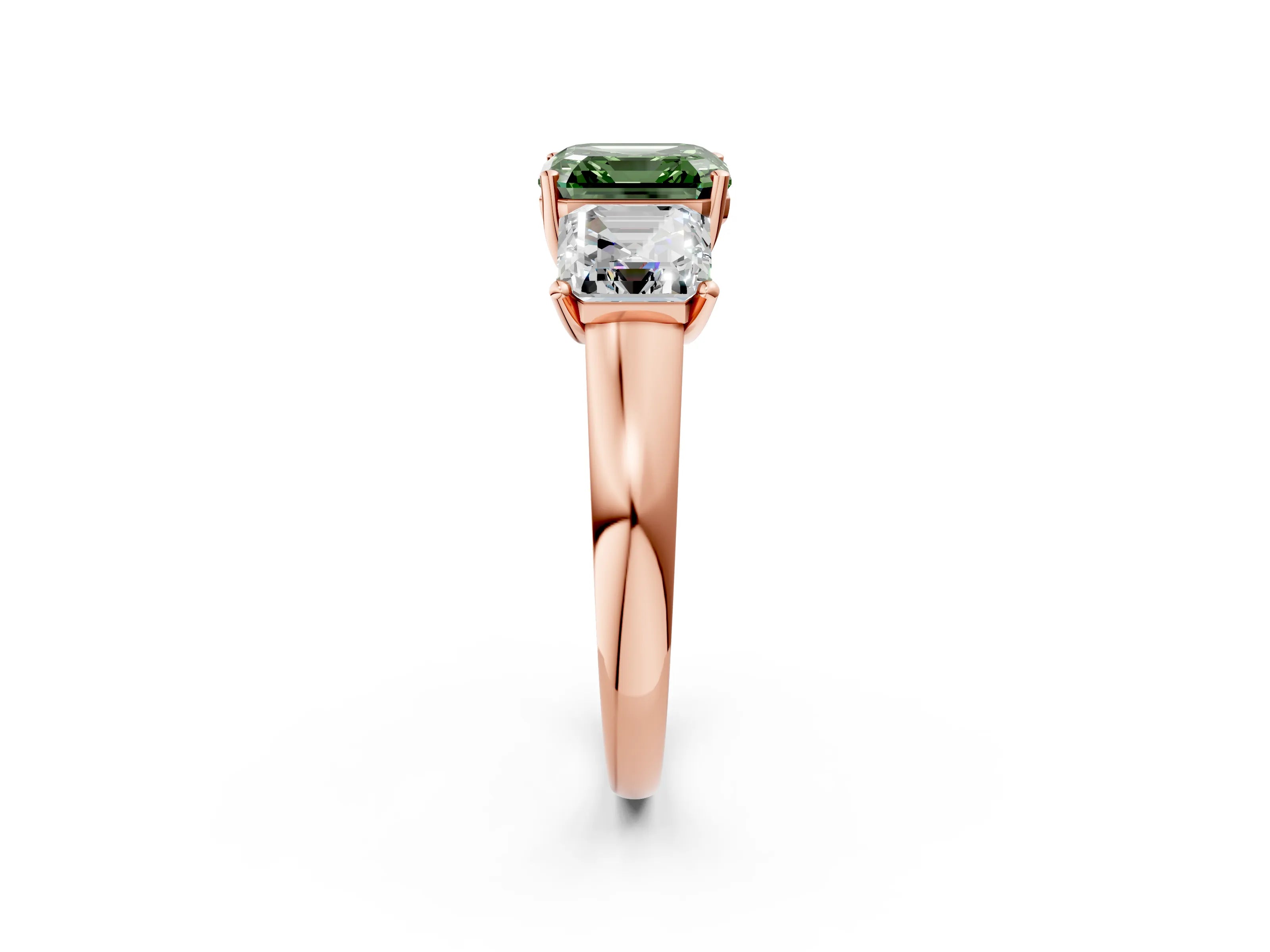 Rose gold Three-Stone Fancy Green Asscher Cut Cut Solitaire Ring with Classic Prong Setting_2